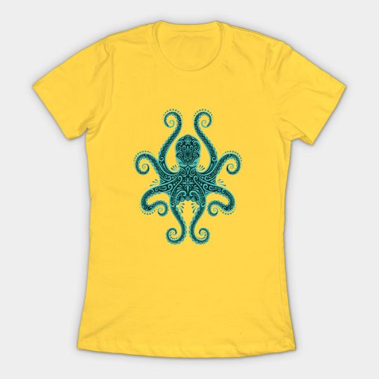 Intricate Teal Blue Octopus - Octopus - T-Shirt