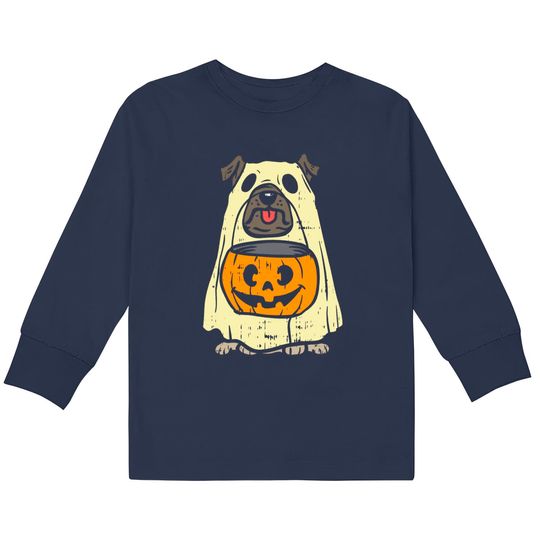 Pug Ghost Pumpkin Halloween Costume Kids Long Sleeve T-Shirts