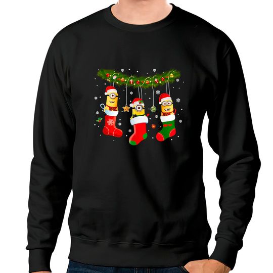 Minion Christmas Sock Sweatshirts, Cartoon Christmas Gift Sweatshirts