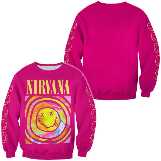 Nirvana Sweatshirt, Nirvana Smiley Face Crewneck Sweatshirt