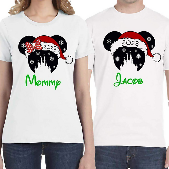 Merry Christmas Party Mickey Minnie Snowflake Santa Hat Group Family Vacation Disney T Shirt