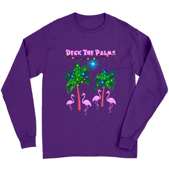 Pink Flamigos Christmas Palms - Deck The Palms Long Sleeves