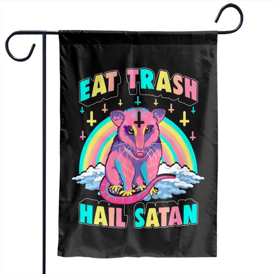 Screaming Possum Garden Flags Eat Trash Hail Satan Kawaii Pastel Goth Possum
