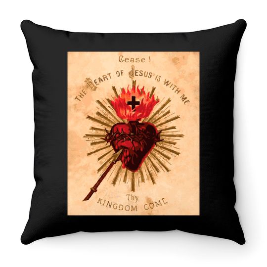 Vintage Sacred Heart of Jesus Catholic Art Traditional Throw Pillows