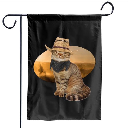 Western Mashup Funny Texas Cowboy Cat Garden Flags
