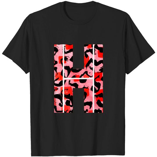 Abstract Letter H Watercolour Leopard Print Alphabet Red - Letter H - T-Shirt