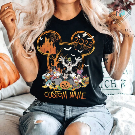 Personalized Disney Halloween Shirt, Custom Name Mickey and Friends Halloween Matching Tee, Disney Castle Halloween 2023, Disney Trip Shirt