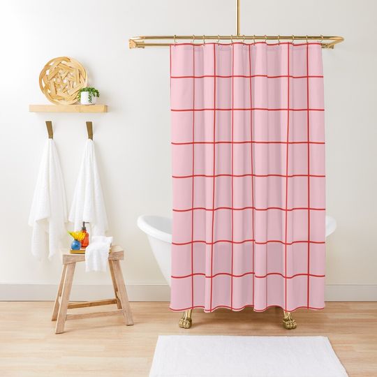 Pink and red grid pattern design Shower Curtain