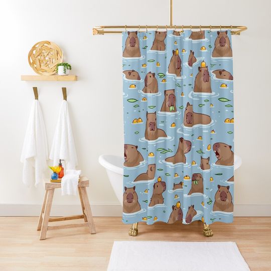 Bathing Capybara Pattern Shower Curtain