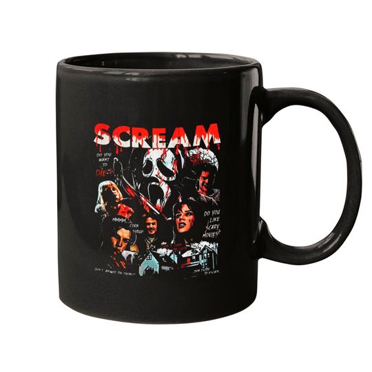 Retro 90s Scream Movie Mugs, Ghostface Scream Movie Mugs