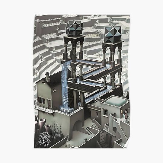 MC Escher - Waterfall | MC Escher Infinity Waterfall Premium Matte Vertical Poster