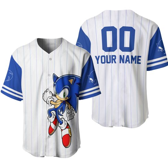 Giant Sonic Hedgehog White Blue Striped | Disney Baseball Jersey Personalized