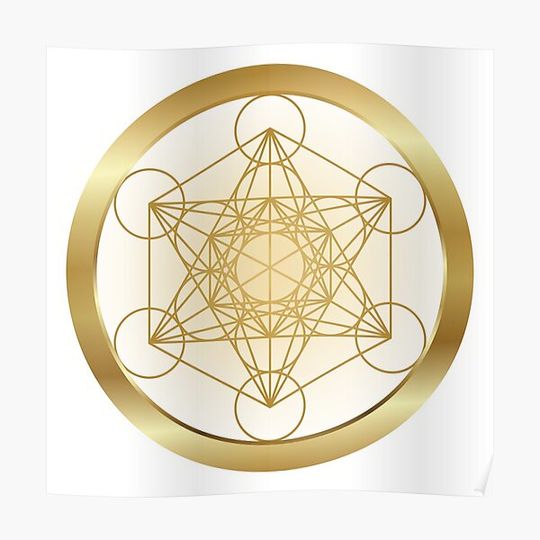 Metatron’s Cube Sacred Geometry Symbol in Golden Circle Premium Matte Vertical Poster