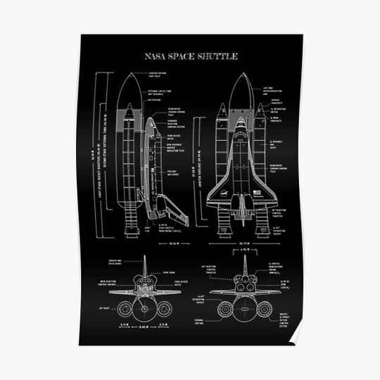 NASA Space Shuttle White Stencil - No Background (Vertical - English) Premium Matte Vertical Poster