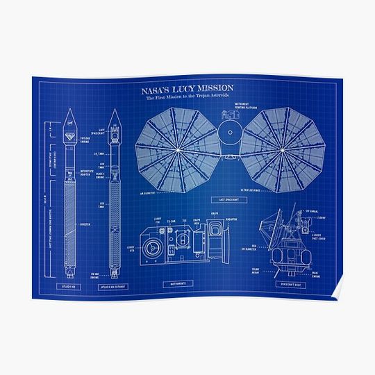 LUCY Mission. NASA Space Probe (Blueprint) Premium Matte Vertical Poster