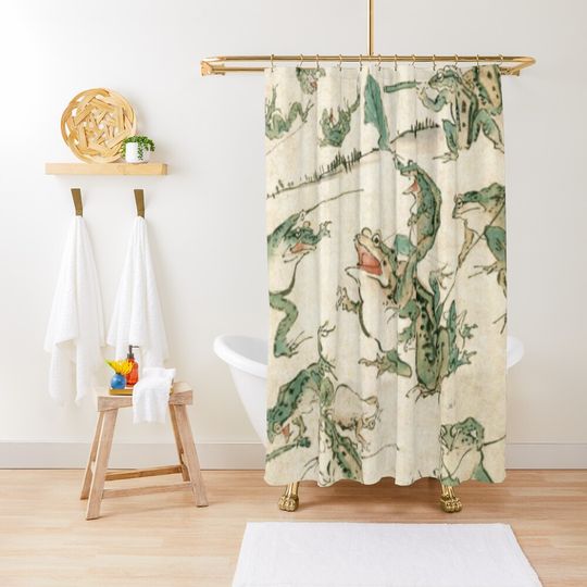 Battle Of The Frogs - Kawanabe Kyosai Shower Curtain
