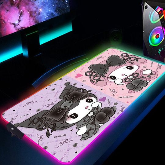 My Melody and Kuromi RGB Gaming Mouse Pad, Kawaii Cat Cute Led Gaming Desk Mat