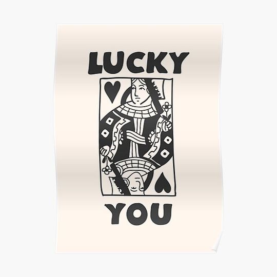 Lucky You Queen Of Hearts Card Retro Beige Premium Matte Vertical Poster
