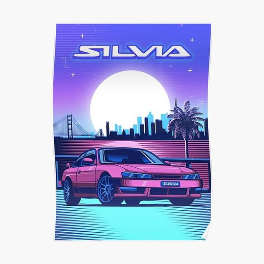 silvia s14 jdm car synthwave Premium Matte Vertical Poster