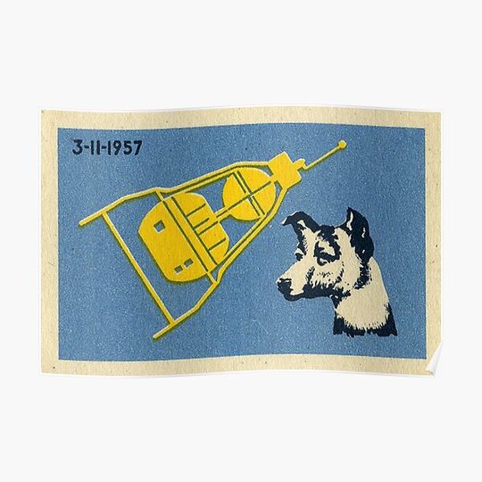 Sputnik 3 & Laika the dog - Soviet Space Art Premium Matte Vertical Poster