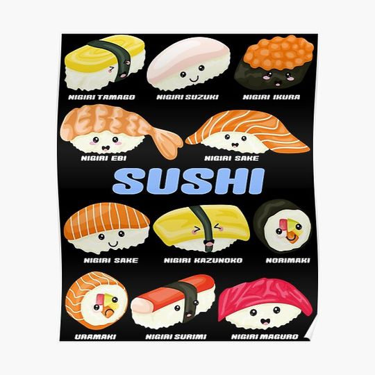 Cute Kawaii Sushi Manga Sushi Premium Matte Vertical Poster