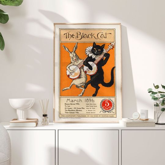 The Black Cat March 1896 Magazine Poster, Vintage Magazine Cat Poster, Retro Bunny Print, Retro Cats poster