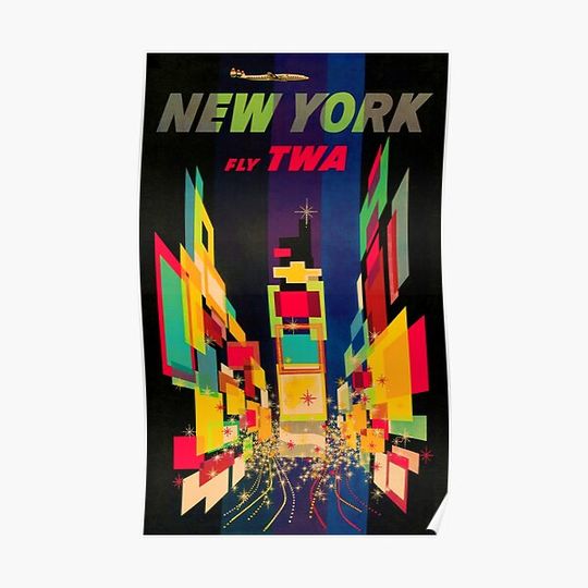 VINTAGE 1958 FLY TWA TO NEW YORK TRAVEL ADVERTISEMENT! Premium Matte Vertical Poster
