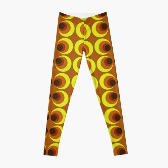 70s Disco Style Brown Yellow Circular Pattern Leggings