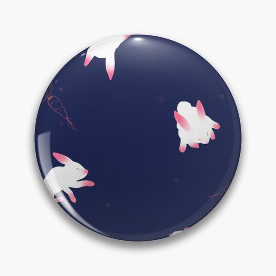 floating cute bunnies and carrots on a blue backdrop Pin Button