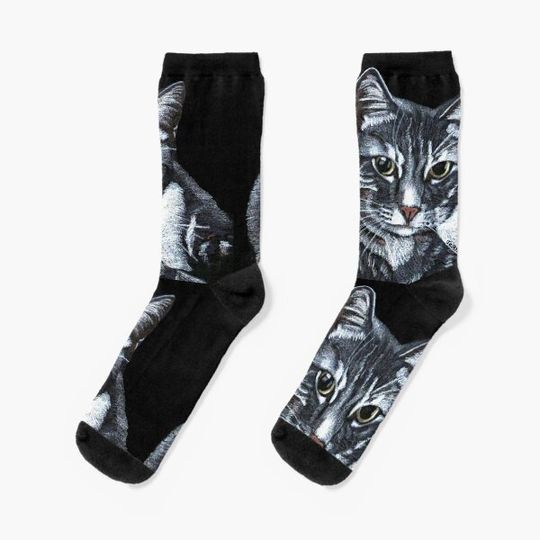 Cute Tabby cat being lazy Coloured pencils Socks