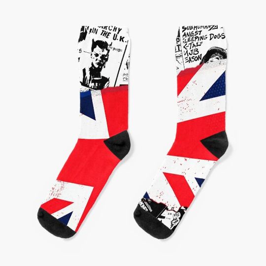 Punk Flyers Collage Punkrock with UK Flag Socks