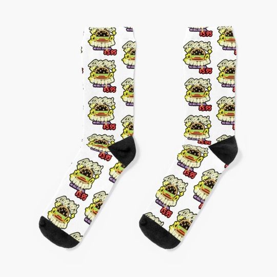 Neon Pepe's Burgers Logo from Steven Universeon White Top Left / Patterned Socks