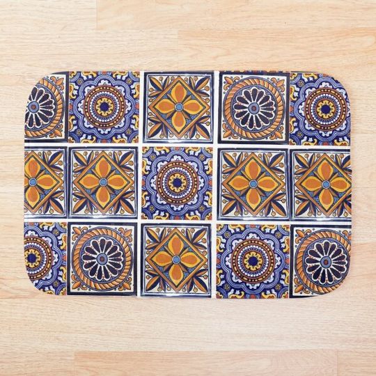 Mix yellow mexican tiles Bath Mat