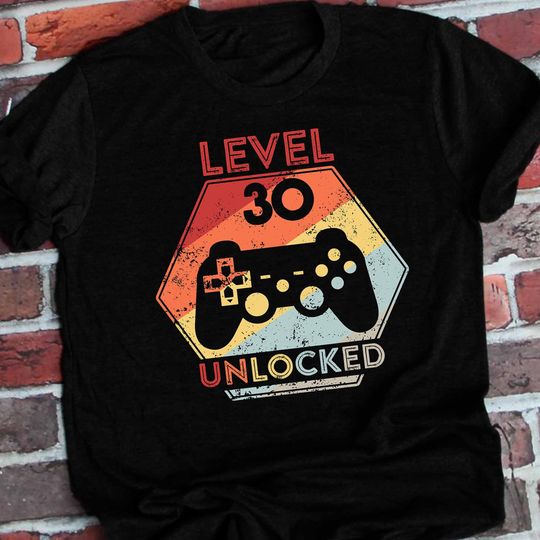 Level 30 Unlocked T-Shirt - Unisex Funny Mens 30th Birthday Gamer Shirt - Born in 1990 Gaming Gift TShirt for Father's Day Christmas