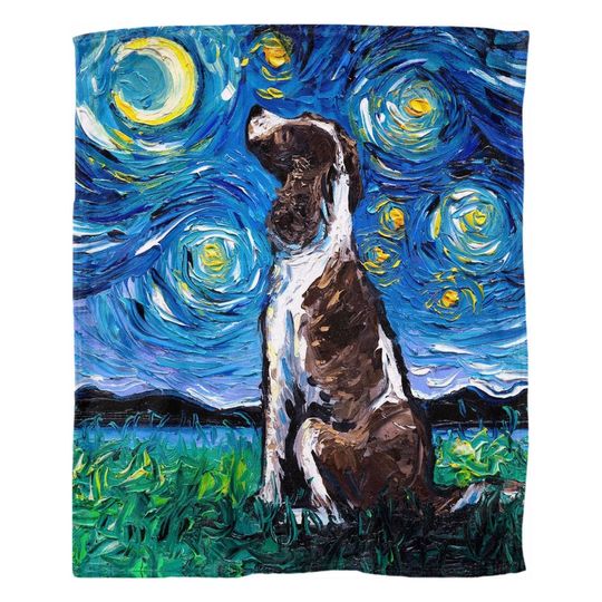 Fleece Throw Blanket - English Springer Spaniel Starry Night Dog