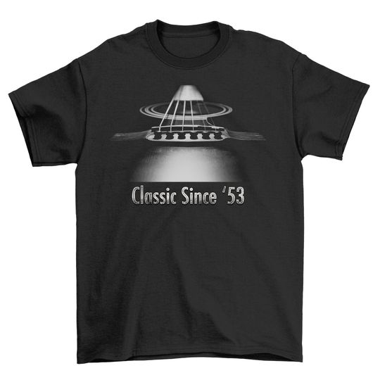Classic Since 1953 Mens 70th Birthday Acoustic Guitar T-Shirt, Organic Cotton Stanley/Stella, Gift For a Guitarist