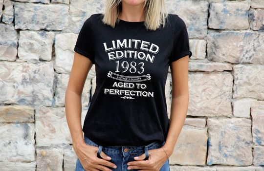 Womens 40th Birthday T Shirt Top Shirt Gift Present Forty Limited Edition Year 1983 Aged To Perfection  40th Birthday Gift For Her