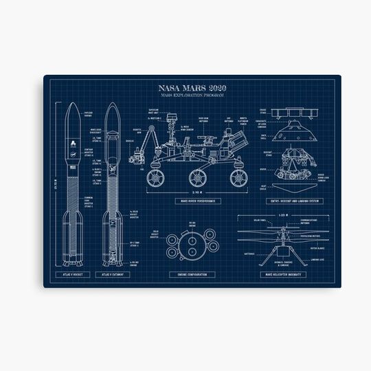 NASA Mars 2020 (Navy Blueprint) Canvas