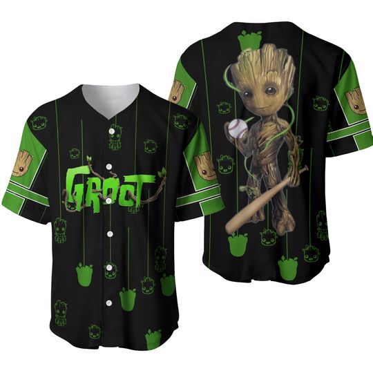 Groot Black Green Patterns Disney Baseball Jersey