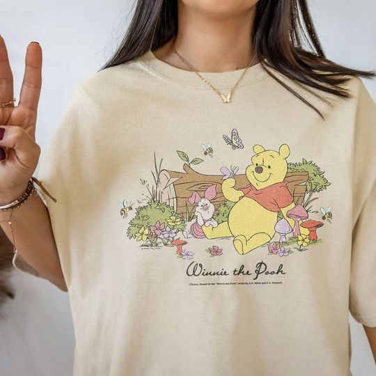 Disney Winnie The Pooh Piglet And Pooh Floral Butterfly T-Shirt