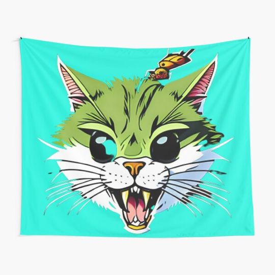 Green cat Zombie Tapestry