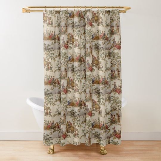 French Country Toile Print MoJo Throw Shower Curtain