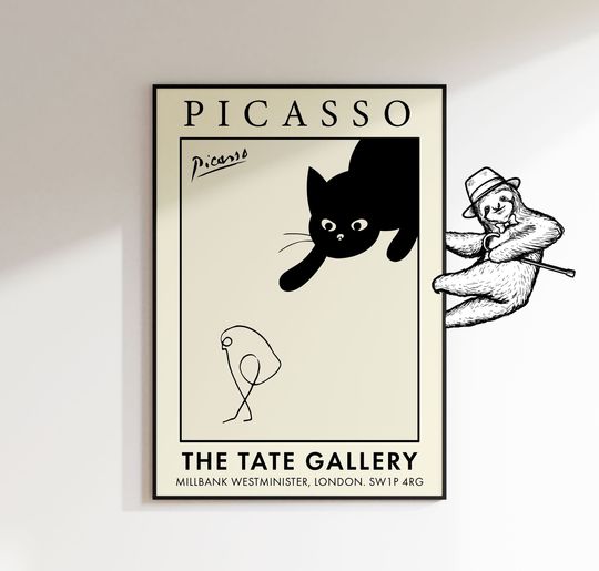 Pablo Picasso Print, Picasso Cat and Bird Poster, Modern Art Exhibition, Lounge, Home, Wall Art Dcor, Gift Ideas,  A6 A5 A4 A3 A2 A1