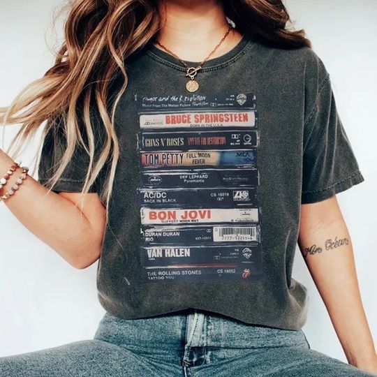 Rock Cassettes Tape Printed T-Shirt, Rock Bands