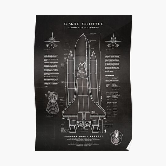 NASA Space Shuttle Blueprint in High Resolution (chalkboard black) Premium Matte Vertical Poster