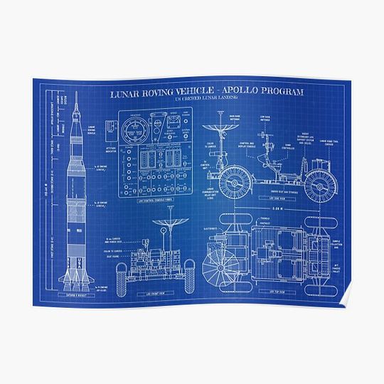 Lunar Roving Vehicle - Apollo Program (Blueprint) Premium Matte Vertical Poster