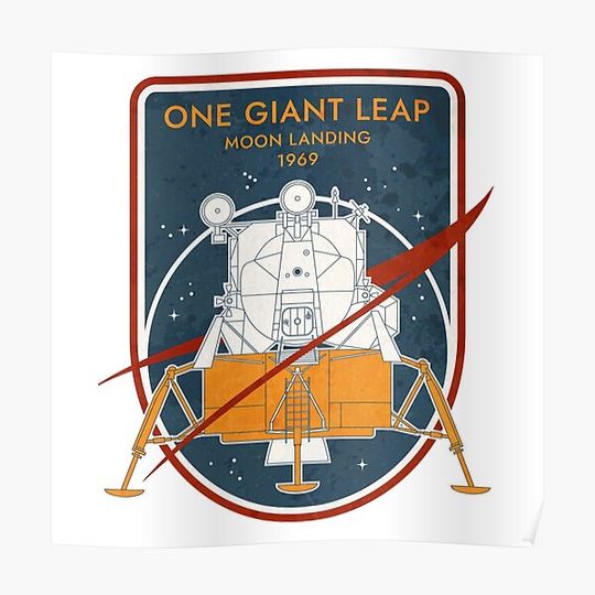 Apollo Program. One Giant Leap. Moon Landing 1969 Commemorative Badge Premium Matte Vertical Poster