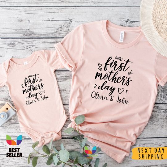 Personalized Our First Mothers Day Shirt, Mommy and me Giraffe Matching Shirt, New Mom Mothers Day Gift, Mother And Baby First Mothers Day