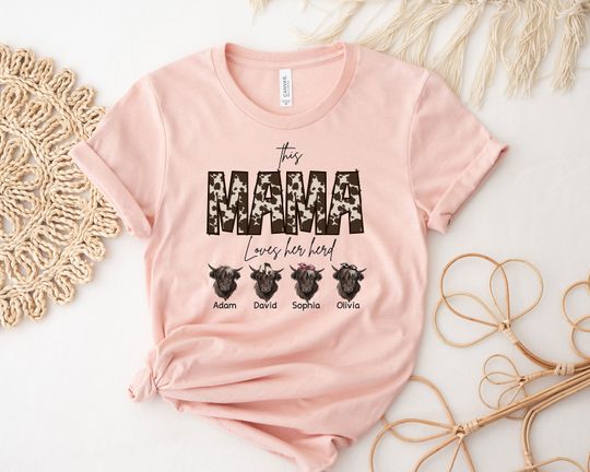 Custom Kids Name Mom Shirt, Farmer Mama Mothers Day T shirt, Personalized Cow Kids Name For Farm Mother Shirt, Farm Mom Shirt, Cow Mom Shirt