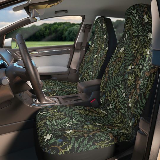Forest Car Seat Covers - Dark Vintage Botanical Winter Leaves Enchanted Forest Car Seat Covers